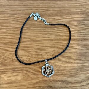 Brighton Mai Jin Flower Two Tone Black Leather Reversible Pendant Necklace
